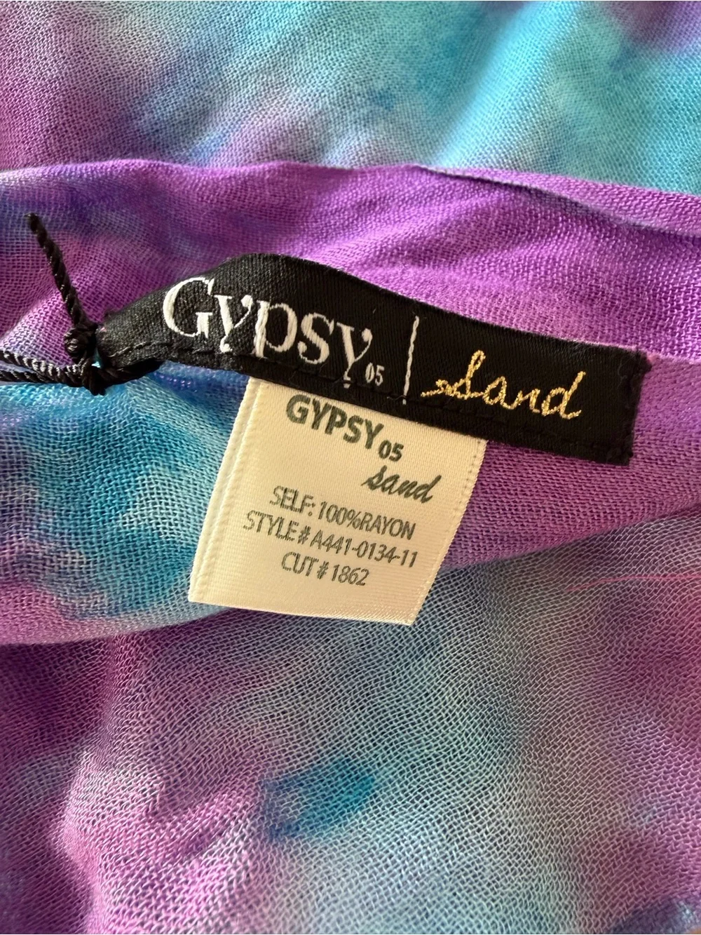 Gypsy 05 Purple and Teal Tie-Dye Scarf with Pom Trim